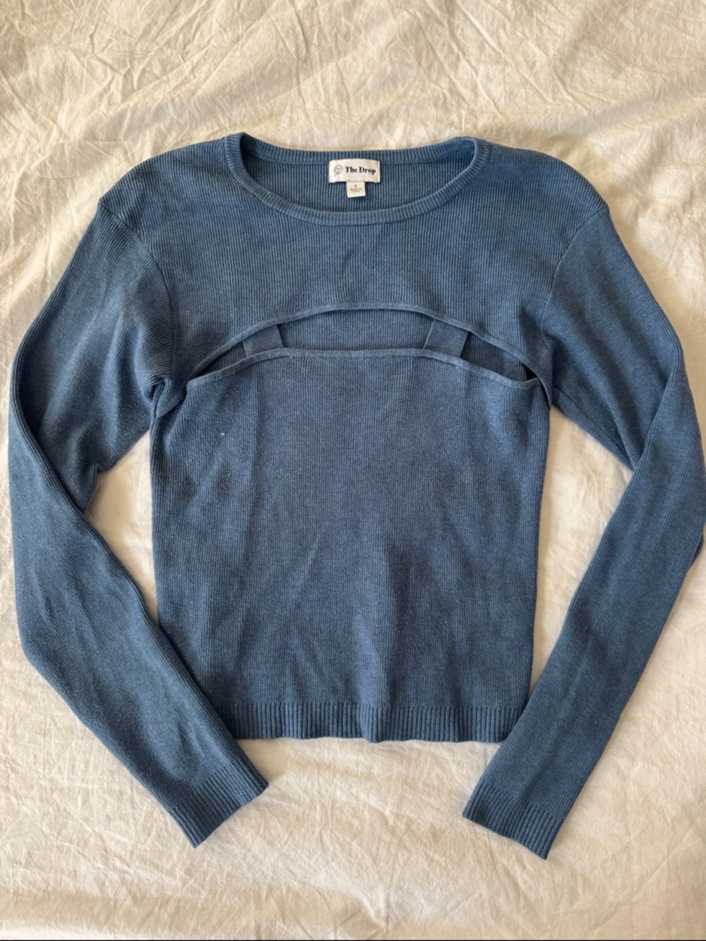 The Drop Blue Cutout Knit Sweater